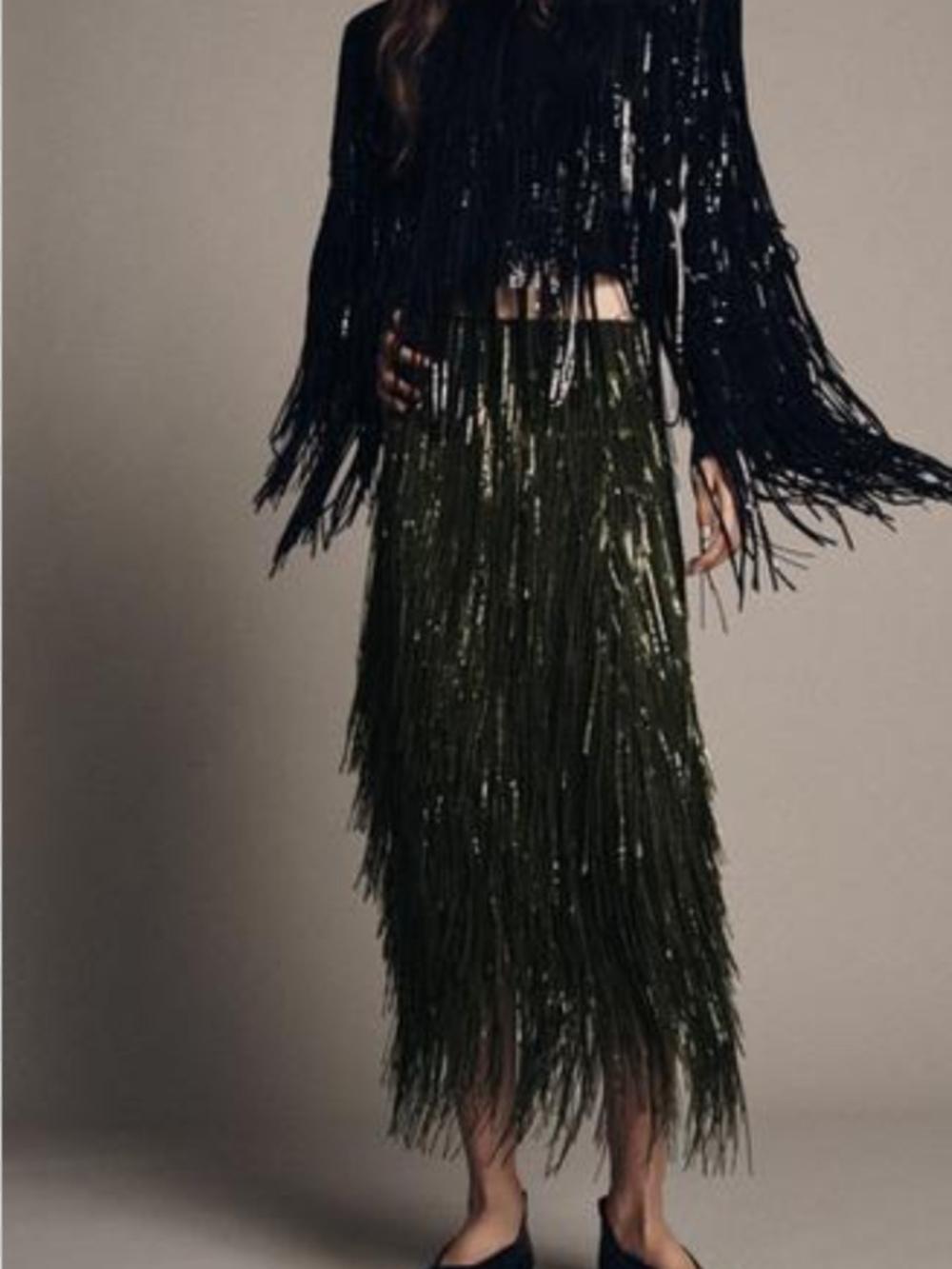 Zara Olive Green Skirt with  Fringe